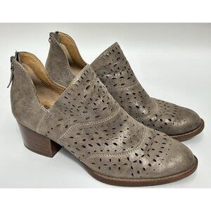 Sofft Ankle Boot Booties 9.5M Women Wyoming Taupe Laser Cut Leather 2" Western